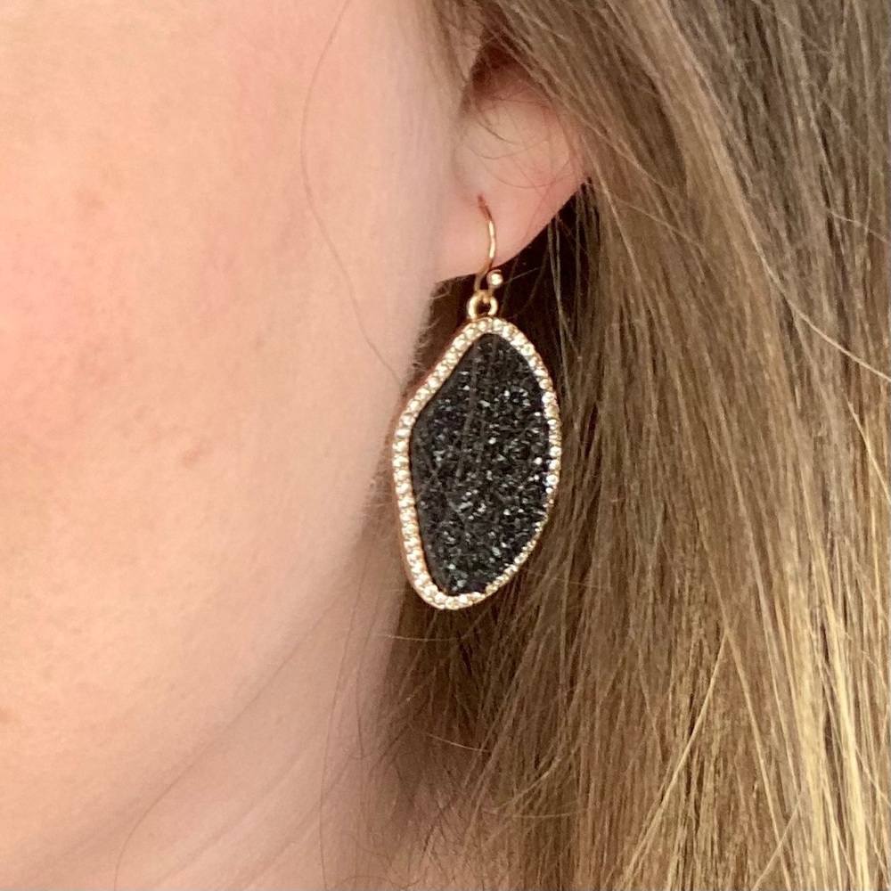 Black Druzy Drop Earrings